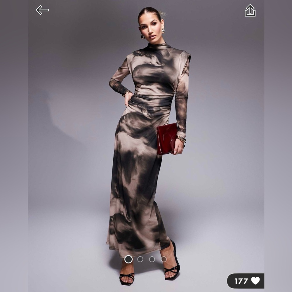 ASOS high neck long sleeve maxi dress in tonal marble print